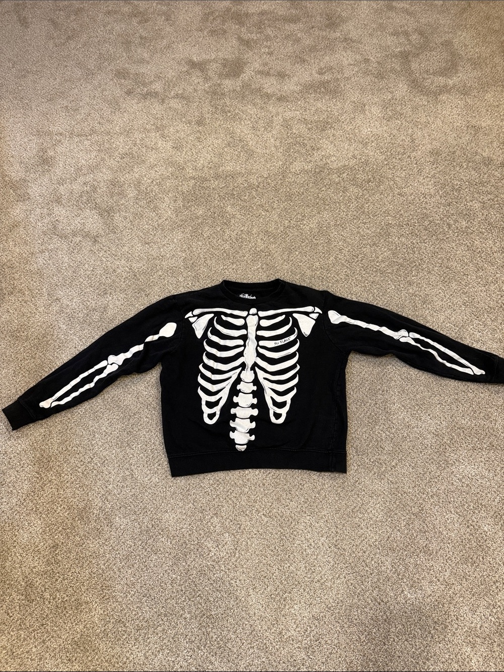 Boys Six Flags Black Skeleton Graphic Crewneck Sweatshirt